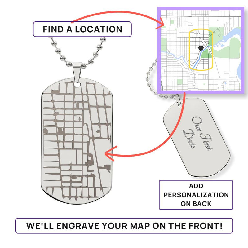Customed Location with Heart - Dog Tag Necklace